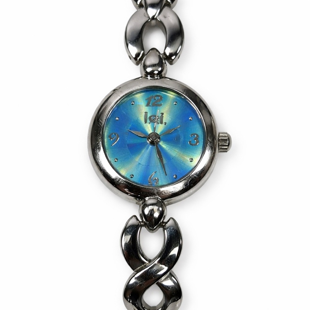 LEI Life Energy Intelligence Vintage Watch Blue Green Iridescent Dial SilverTone